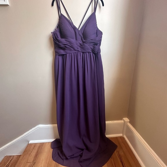 Azazie Dresses & Skirts - Azazie Blake pleated plum chiffon floor length lace bridesmaid dress SIZE 14